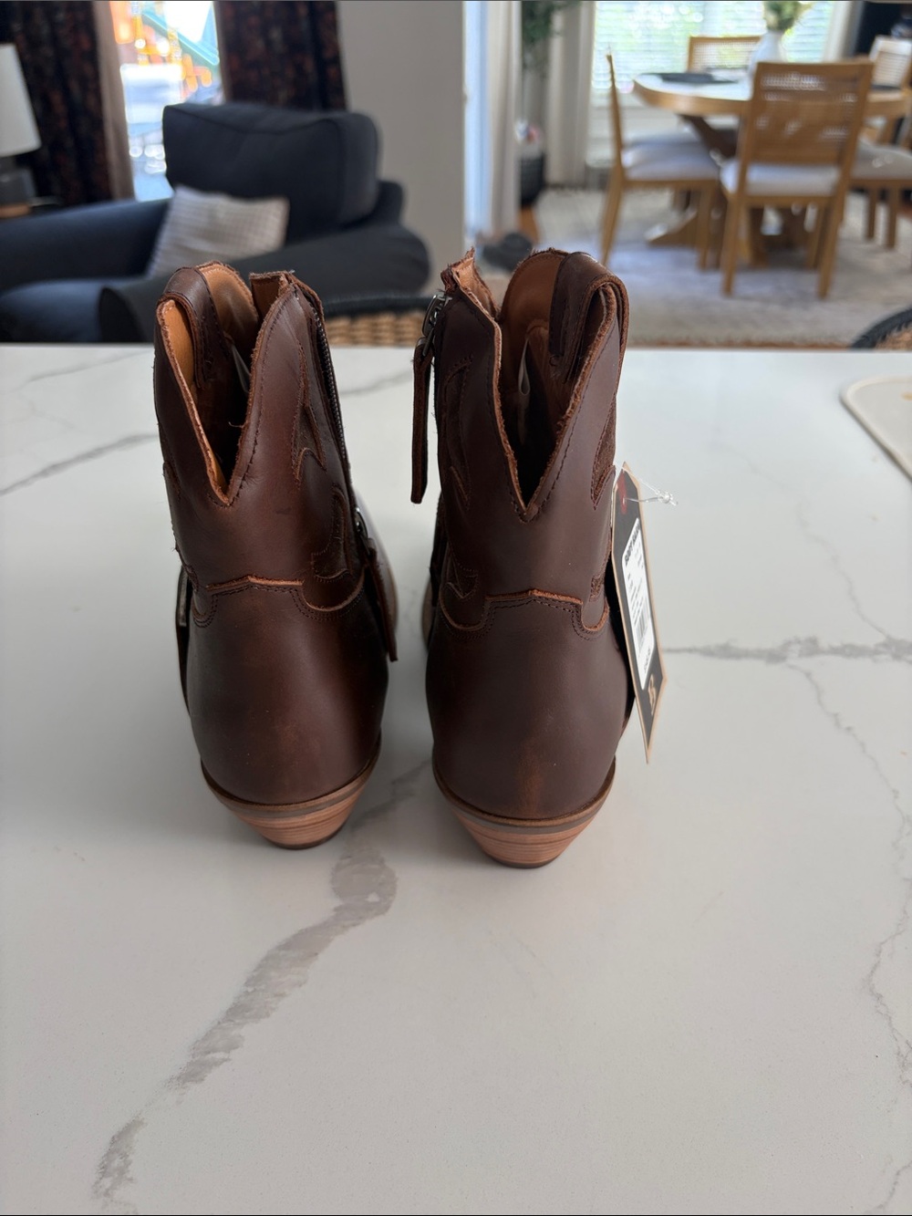 DINGO Brown Leather Western Ankle Boots with Decorative Buckle - Picture 4 of 5